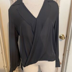 l'agence Double Georgette Grey Silk Blouse Size Small
